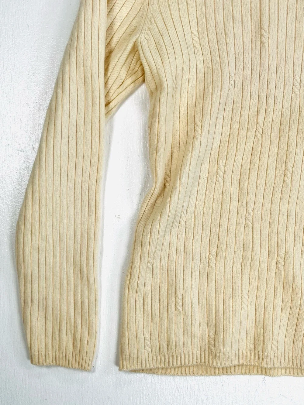 Liz Claiborne 100% Merino Wool Vintage Cream Ribbed Turtleneck Sweater Size L